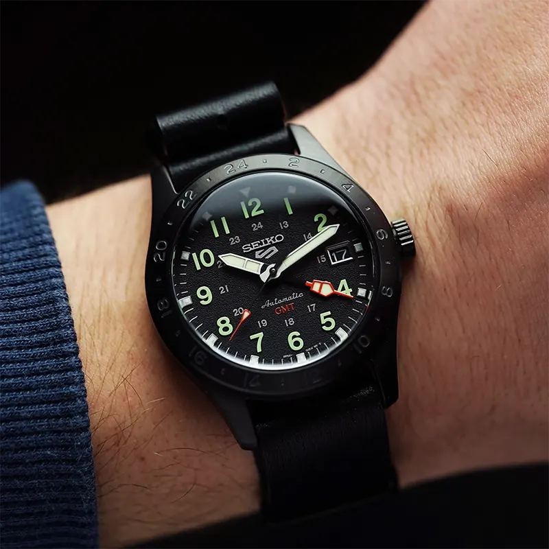 Seiko 5 Sports GMT Field ‘Deception’ Black Dial Men's Watch- SSK025K1